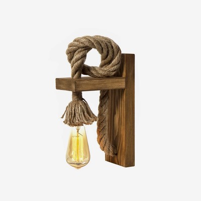 Holz-Wandleuchte aus Holz und Seil E27 Drava