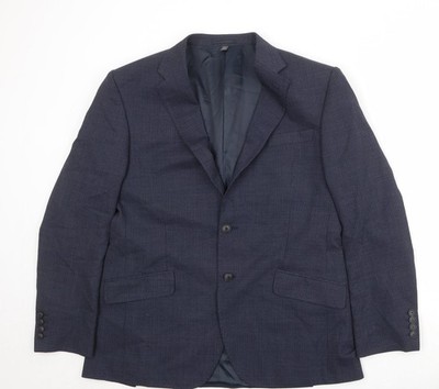 Marks and Spencer Herren Blau Gestreift Polyester Sakko Anzugjacke Größe 42 Regular