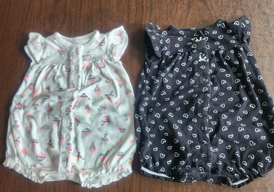 Carter's Girls 6m 2pc Sleeveless Snap Knit Cotton Gown Set Hearts Bear Ice Cream