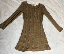 Arden Furtado Brown Cable Knit Sweater Dress Sz S Boho A-Line