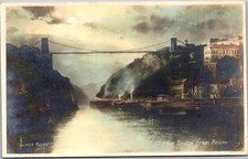 Vintage Clifton Bridge From Below Postcard Hand Colored Bristol England Scenic