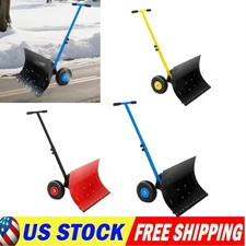 Heavy Duty Snow Shovel with Wheels Wheeled Snow Pusher Rolling Snow Removal Tool