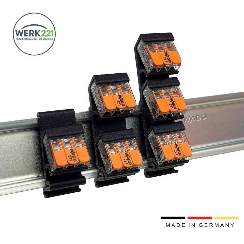 WERK221 DIN Hutschienenhalter Halterung für WAGO 221-412 221-413 221-415 Klemmen
