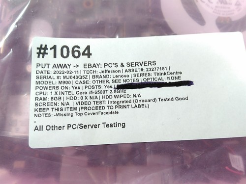 Defective Lenovo Thinkcentre M900 PC Core i5-6500T 2.5GHz 8GB 0HD AS-IS NO PSU - Picture 9 of 11