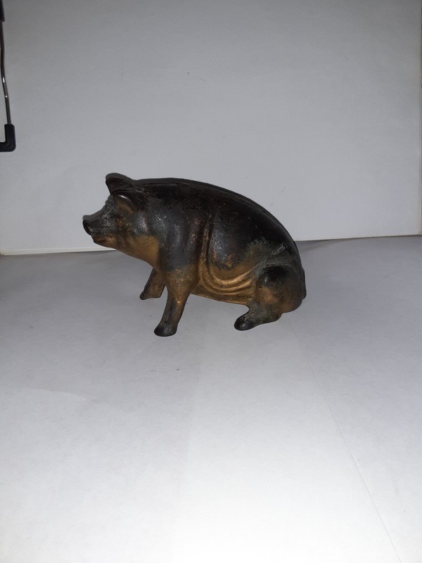  Antique vintage cast iron still bank A.C.Williams penny pig bank 