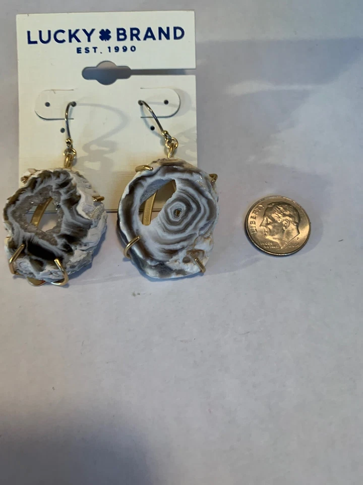 $45  Lucky Brand gold  white agate  drop  2"  earrings X9 - Image 4 of 4
