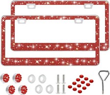 2pack Red Bling Rhinestone Stainless Steel License Plate Frame Cover Rustproof 2pack Red Bling Rhinestone Stainless Steel License Plate Frame Cover Rustproof