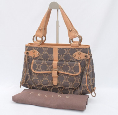CELINE Macadam Chain Hand Shoulder Bag Denim Leather Authentic *RARE*
