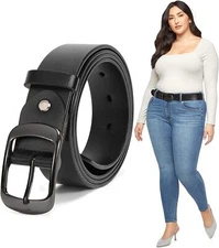 JASGOOD Plus Size Women Leather Belt Fit Waist 37''-42'', C-gun Black 