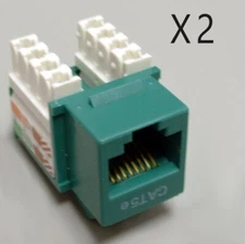2 Pack Lot - CAT5e Keystone RJ45 110 Punch Down Keystone Snap-In Jack - Green