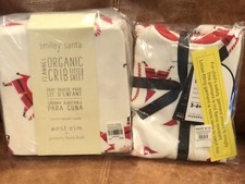 West Elm Pottery Barn Kids Cotton Smiley Santa Crib Sheet, 3-6 Pajama Christmas