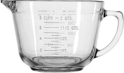Anchor Hocking Batter Bowl Measuring 2 Quart Glass Mixing Bowl Non-Lidded
