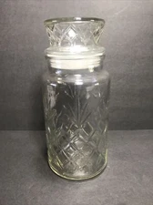 Vintage Planters Mr. Peanut 1983 Diamond Pattern Clear Glass Jar With Lid EUC 8”