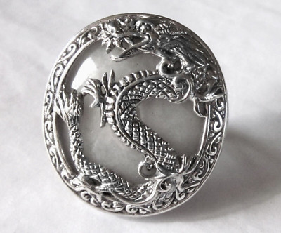 Silberring Drache & natürliche Jade / Größe 7 / 925 Sterling Silber / 54,4 kt