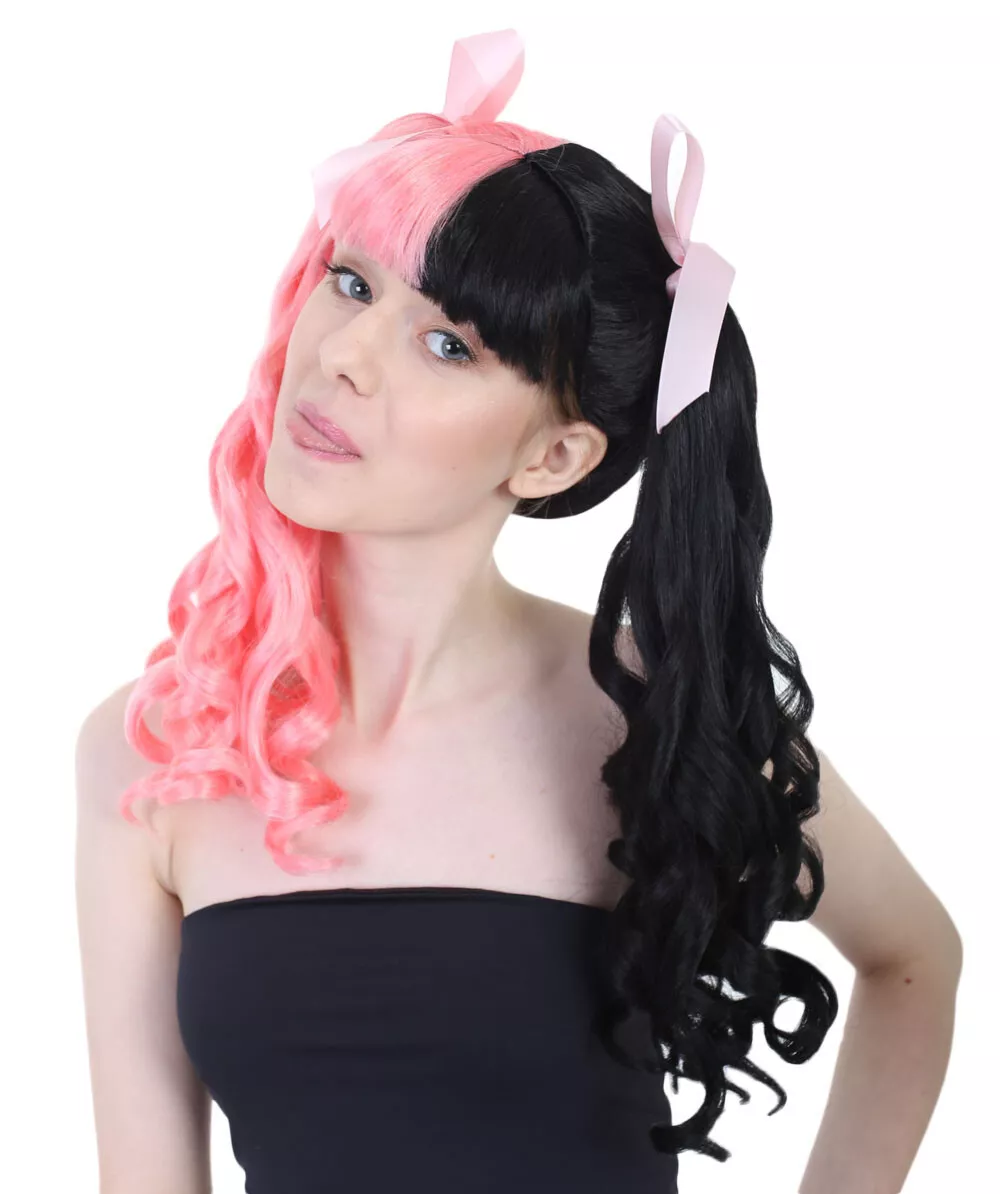 Geisha Woman Black Wig Pink Bow Geisha Woman Black Wig Pink Bow
