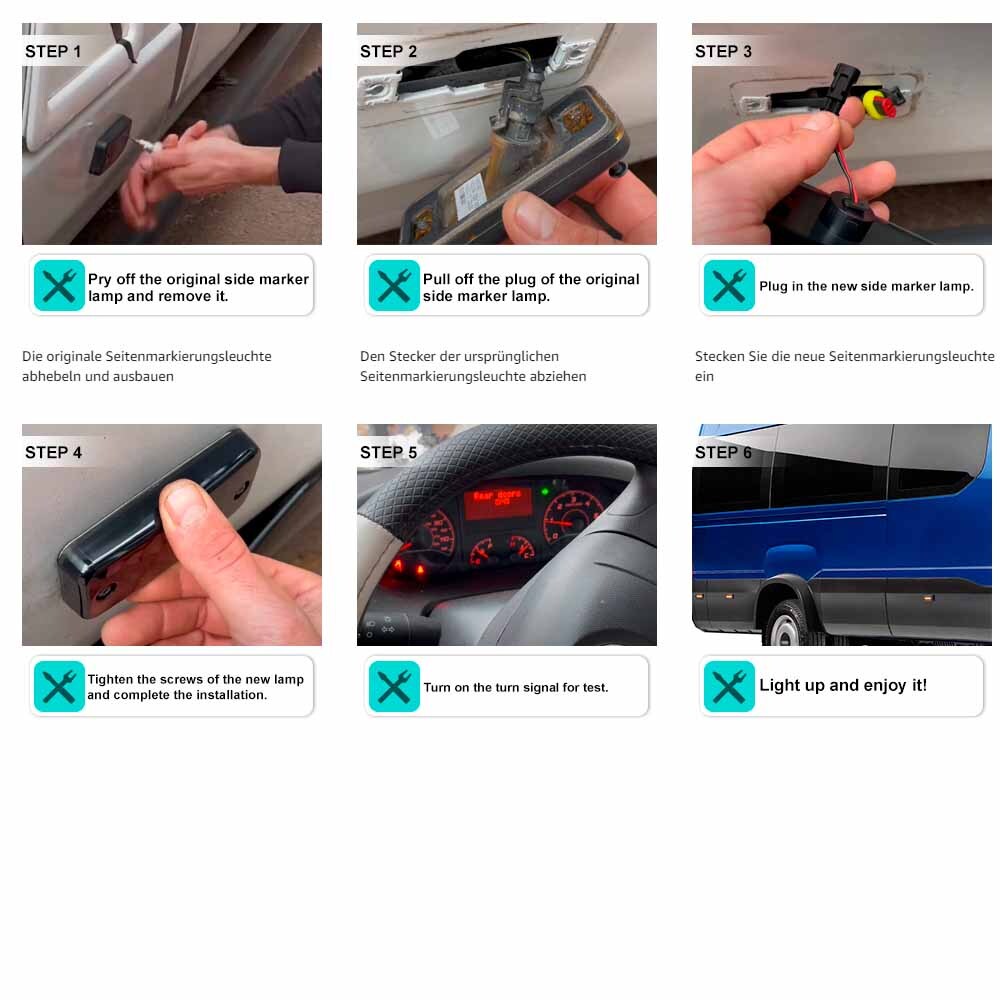Produktbild von Bernstein Blinker Van Hanured LED Seitenblinker Bernstein - 6x Set Für Ducato, Boxer, Jumper & Daily Seitenmarkierung Lichter Für Kastenwagen