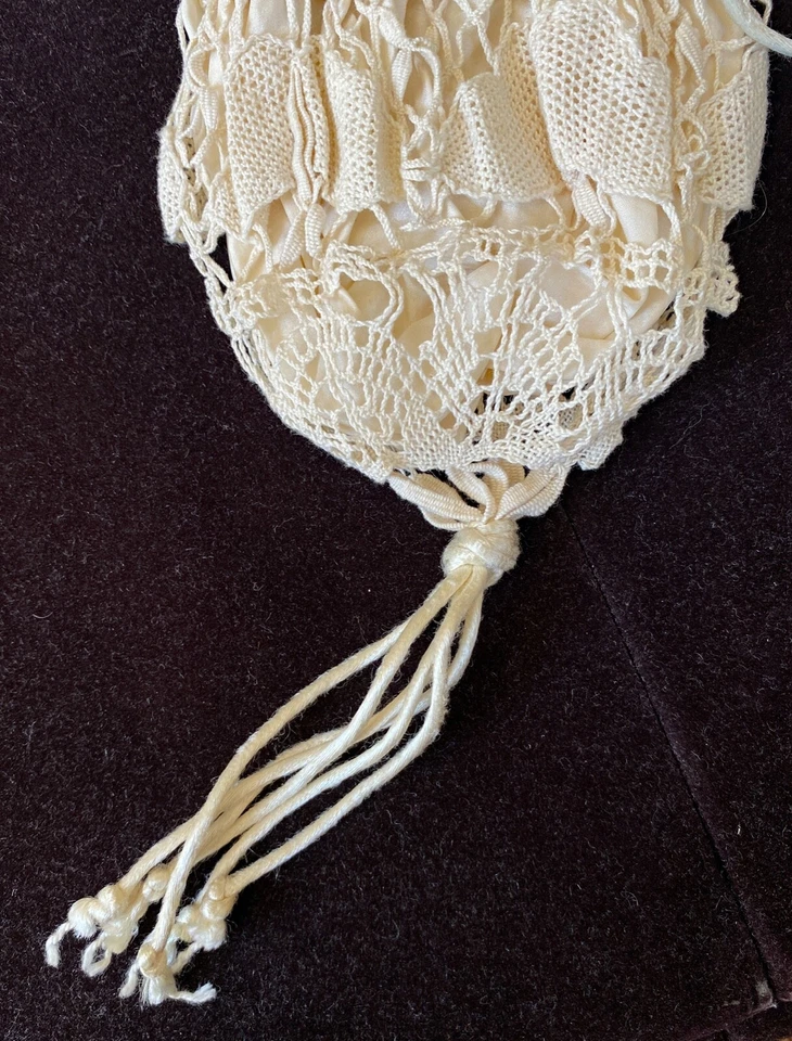 Antique Flapper Handmade Crochet Drawstring Bag - Wedding Purse  WW623 - Image 3 of 4