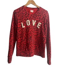 SUNDRY Red Leopard Print LOVE Embroidered Sweatshirt Size 1 US Small Valentine s