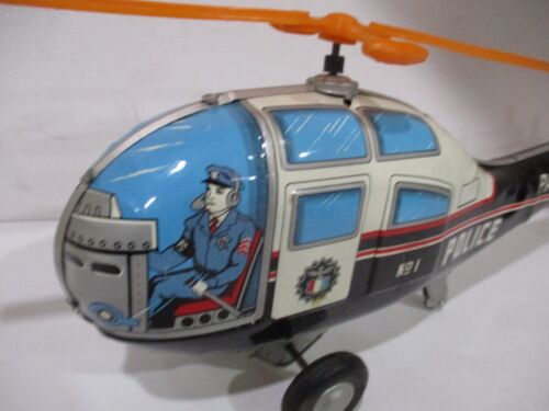 POLICE PATROL HELICOPER-FRICTION-ROTOR TURNS-WORKS-13" LONG- ALL TIN -JAPAN- - Picture 2 of 8