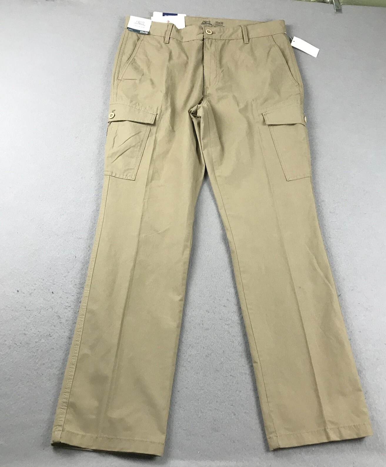 Izod Saltwater Pants Mens 33X32 Brown Nylon Blend Stretch Cargo Straight Fit NWT