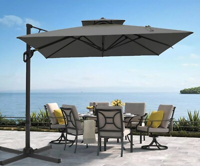 cantilever patio umbrella ebay 11' Octagon Offset Brown Frame Beige Canopy 8 Heavy 10x10ft Square Cantilever Umbrella 360