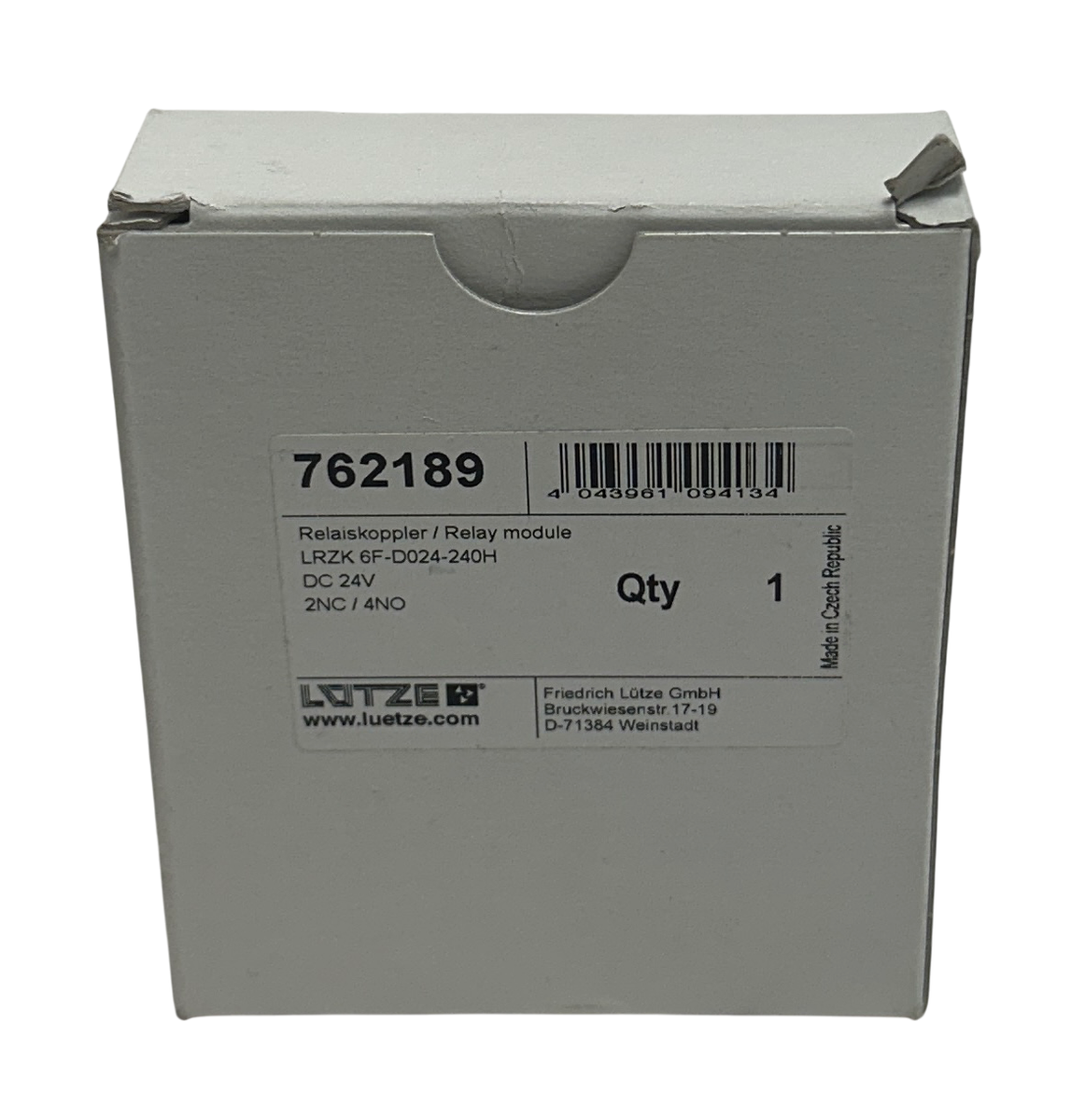 LUTZE / LUETZE LRZK 6F-D024-240H / 762189 RELAY MODULE 24VDC 2NC