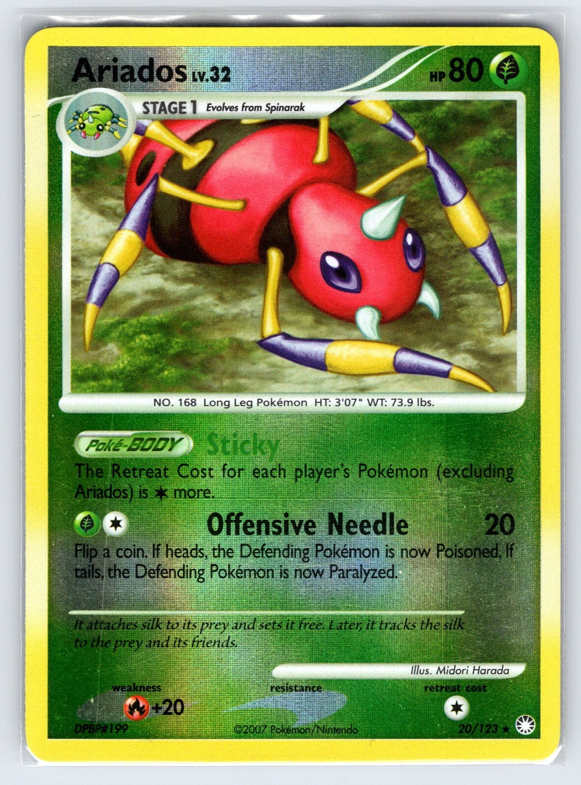 Ariados 20/123 2007 Mysterious Treasures Pokemon Card Reverse Holo Rare - Lp