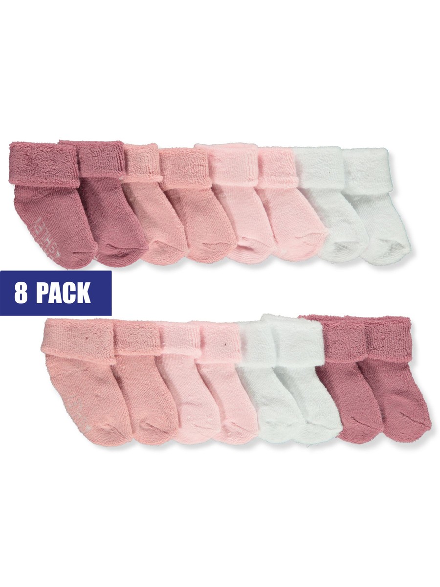 Laura Ashley Baby Girls' 8-Pack French Terry Socks mauve,