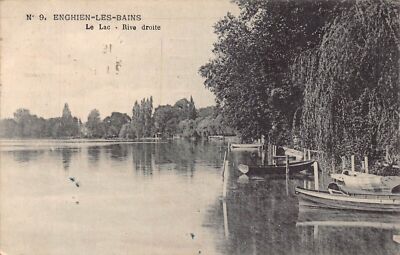 France 1911 Enghien-les-Bains Le Lac Rive Droite Boats Lake vintage postcard