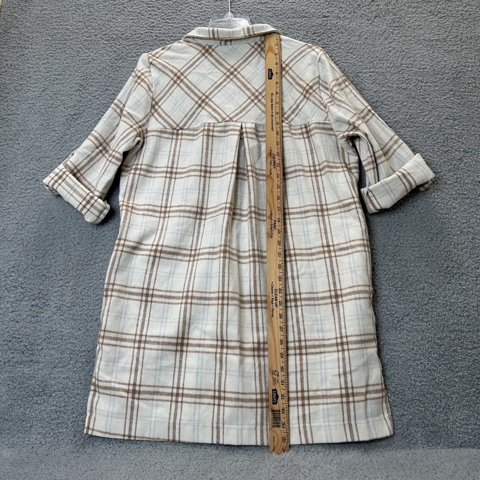 Cozy Co Shirt Women Medium Ivory Plaid Button Up Tunic Lightweight Shacket