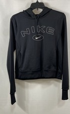 Nike Women's Therma-FIT Pullover Hoodie Black Graphic Logo Sz M NWT