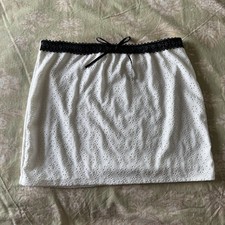White Eyelet Mini Skirt with Black Lace Y2K Coquette Bow Witchy Whimsigoth