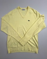 Vintage Izod Lacoste Sweater Mens Large Yellow V Neck Orlon Acrylic Knit USA