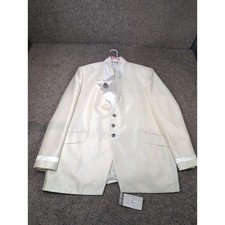 Womens Ivory White Mandarin Collar Tuxedo Blazer Rhinestone Buttons Vest