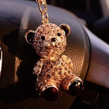 Cute Bear Keychain For Women - Bling Rhinestone Car Key Ring Bag Charm Gift