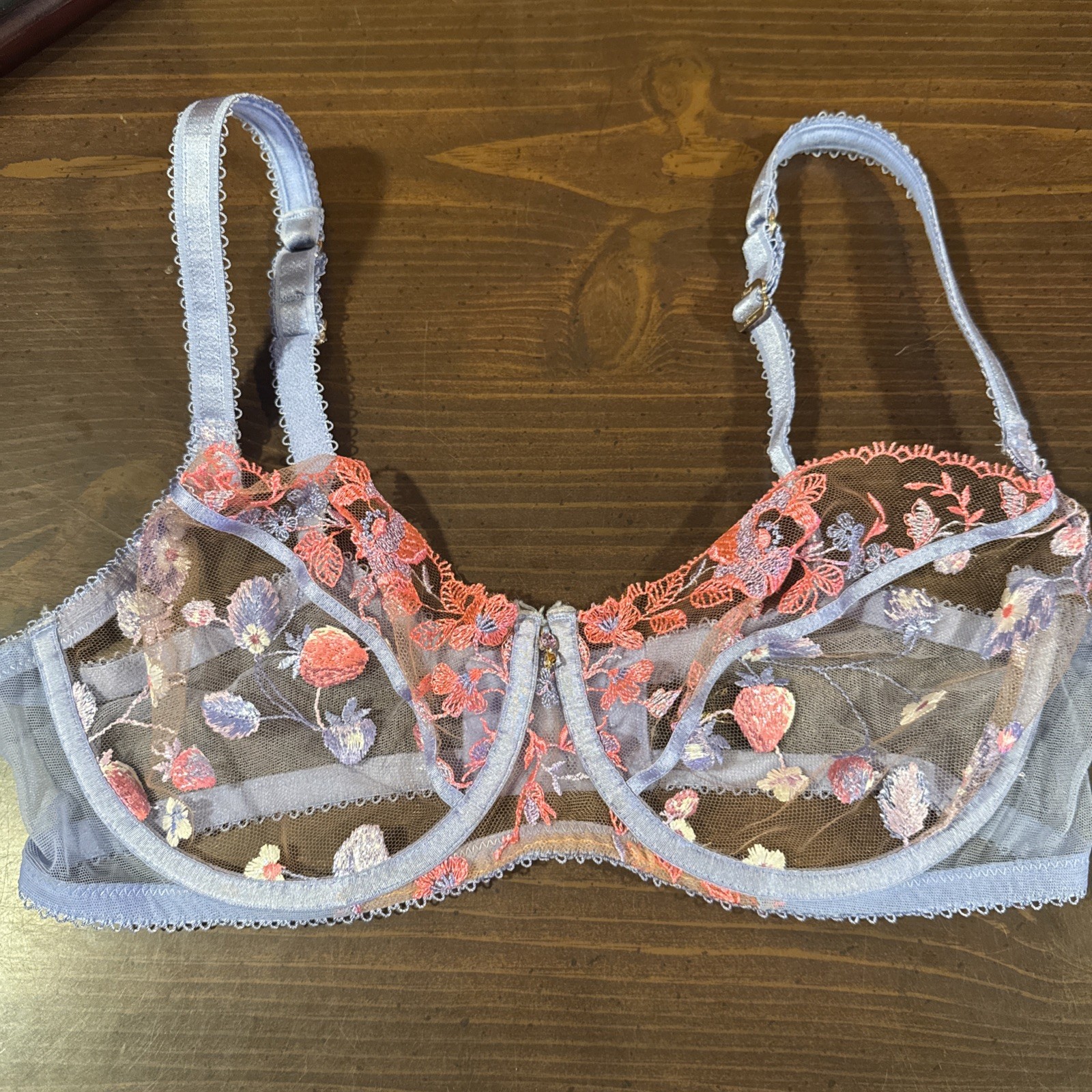 Honey Birdette 36DD Isabella Embroidered Bra Purple Coral Floral