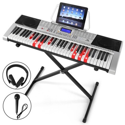 61Keys Portable Light Up Electric Piano Keyboard with Stand,Headphone,Microphone