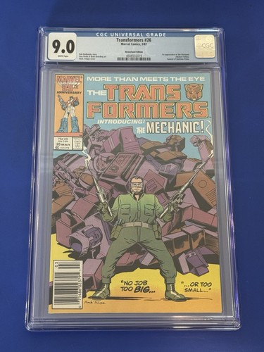 TRANSFORMERS #26 CGC 9.0 NEWSSTAND 1st Print Optimus Prime's Funeral COMIC 1987
