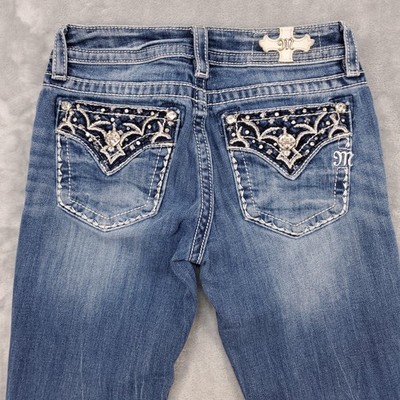 Miss Me Jeans Womens 25 Blue Chloe Boot Bootcut Embellished Rhinestone Pockets