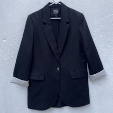 River Island Boyfriend Blazer Womens 12 Lage 42 Black Single Breast Roll Up Cuff
