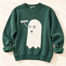 Ghost Boo Graphic Crewneck Sweatshirt Green Size M Halloween Spooky Cute Holiday