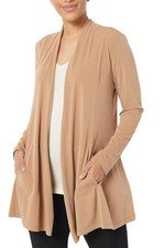 Susan Graver Women's Modern Essentials Liquid Knit Cardigan Camel