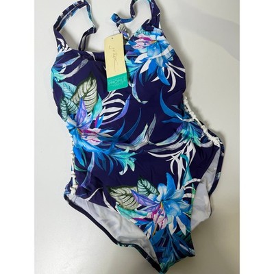 Gottex Profile Turkiz Women s One Piece Swimsuit Purple Floral Size 12 NWT