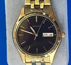 Seiko 7N43-9048 Gold Tone Day Date Black Dial Quartz Vintage Men's Watch