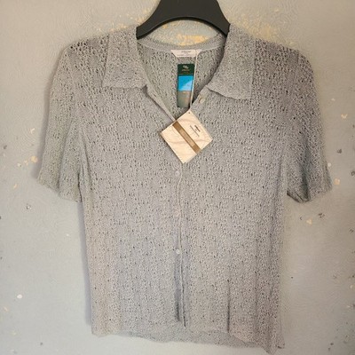 ST.MICHAELS VINTAGE M&S HELLGRÜN ZARTE KURZARM BLUSE OBERTEIL GR. 14 NEU 