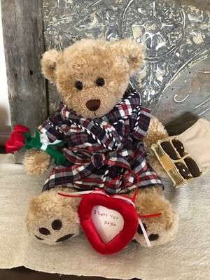 Build a Bear Workshop Curly Brown Tan Plush Teddy w/Valentine Love Extras