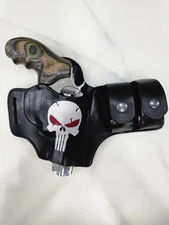 Holster for Ruger SP101  2 speed loaders attached RH BLACK  PUNISHER SKULL 2in.