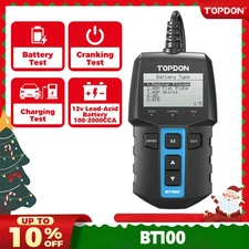 TOPDON BT100 12V Battery Tester Cranking Charging System Analyzer Tool AGM GEL