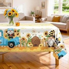 Sunflower Gnome Tablecloth Waterproof, Summer Table Cloth Rectangle Stain Res...