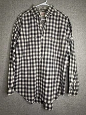Men's Black and White Gingham Checkered Button Down Shirt 100% Cotton LARGE